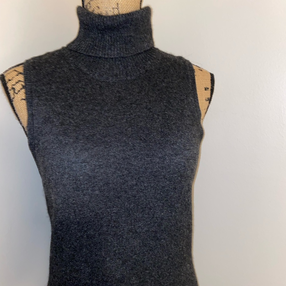 Katherine Kelly angora blend sleeveless turtleneck dark gray sweater dress - Picture 2 of 8